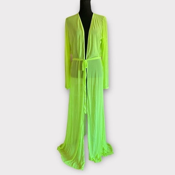 Kelly Green Sheer Mesh Maxi Loungewear Tie Front Robe Size X-La…BALLETCORE - Picture 6 of 9